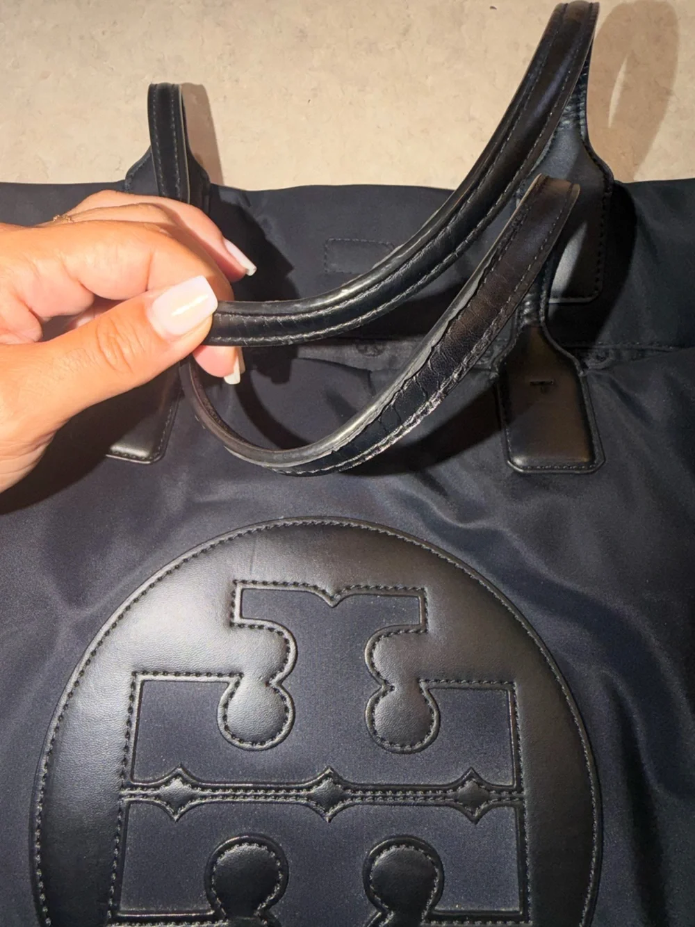 Tory Burch Black Nylon Tote with Embossed Logo
